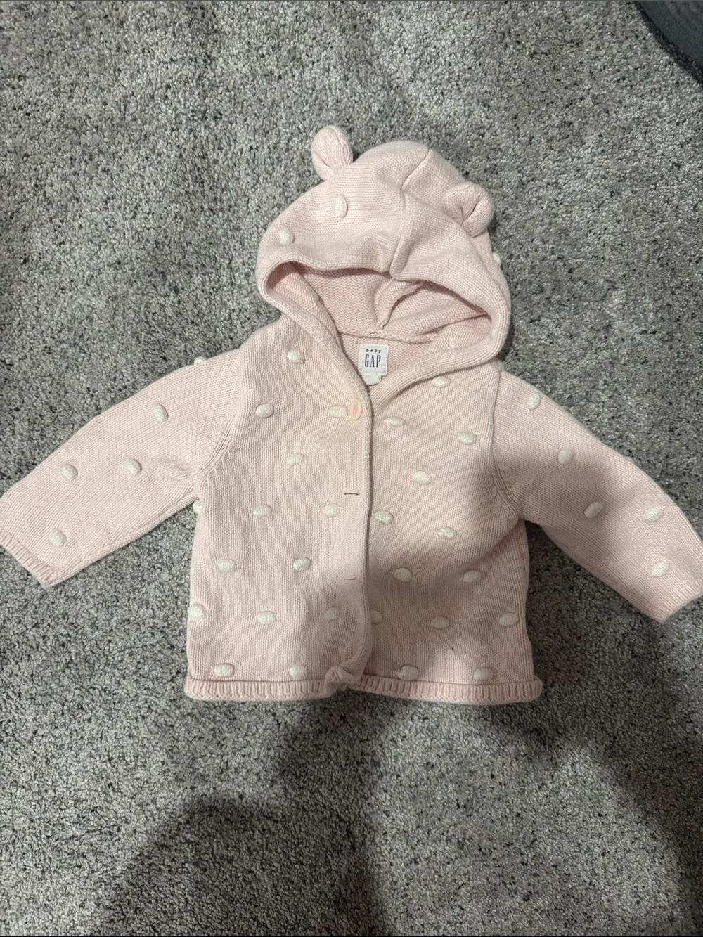 GAP Light Pink Hooded Knit Cardigan with White Dot Accents